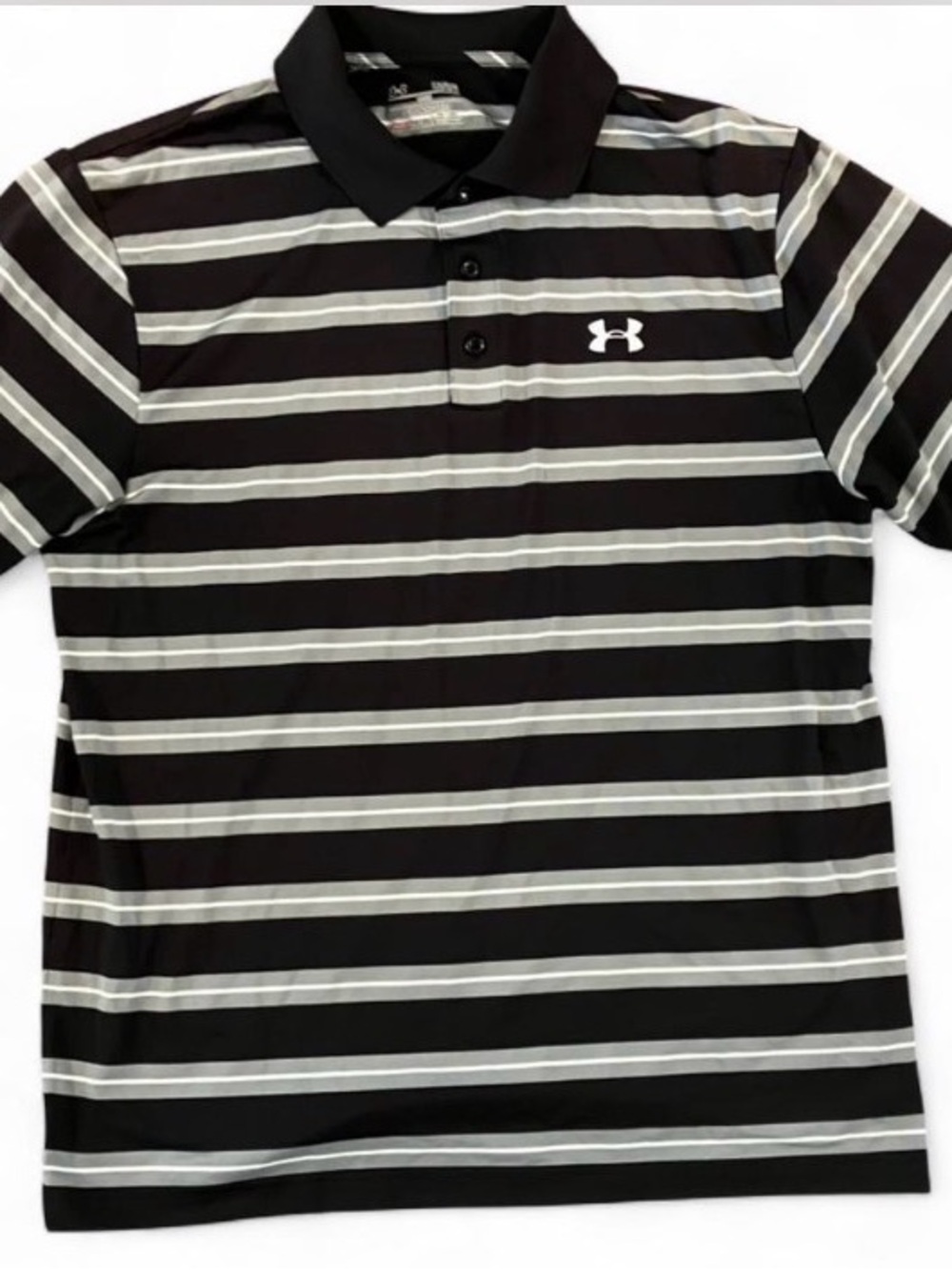 Under Armour heat gear Men’s Black & Gray Striped Polo loose fit size large